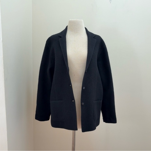 Eileen Fisher Quiet Luxury Black 100% Boiled Wool Boxy Fit Jacket Size Medium/L - Picture 8 of 14